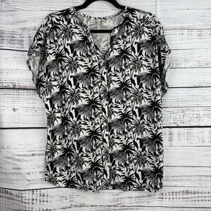Grand‎ & Greene Small Black White Palm Trees Tropical Hawaiian Blouse Shirt Top
